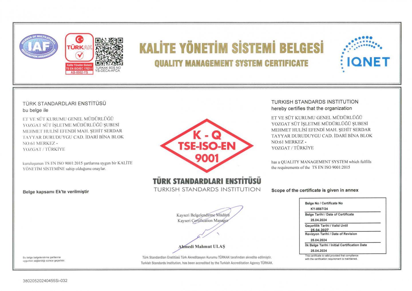 TSE EN ISO 9001
